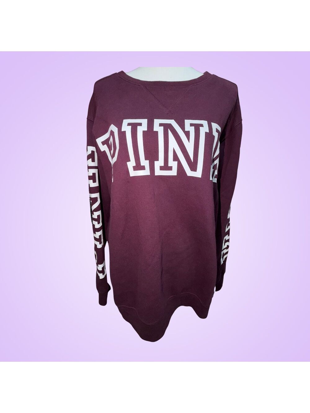 PINK Victoria's Secret Burgundy Oversized Varsity Crew Tunic Sweatshirt | Medium